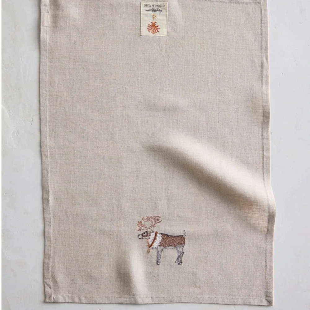 Reindeer Embroidered Kitchen Linen by Coral + Tusk